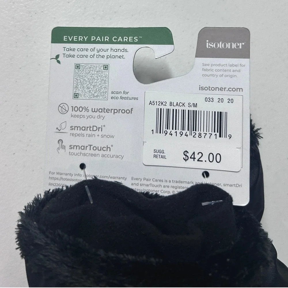 Isotoner Waterproof Gloves Black Small Smartdri‎ Smartouch Eco Comfort - Picture 4 of 5